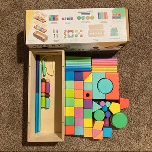 LOVEVERY Wooden Block Set — Shapes, Building Blocks & Shape Sorter